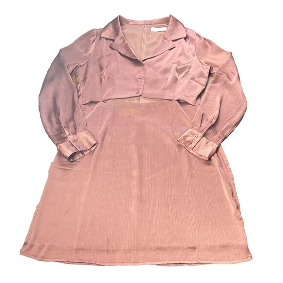 ASTR The Label Satin Muave Cut Out Front Mini Dress Button Sz Large Cocktail - Picture 8 of 10